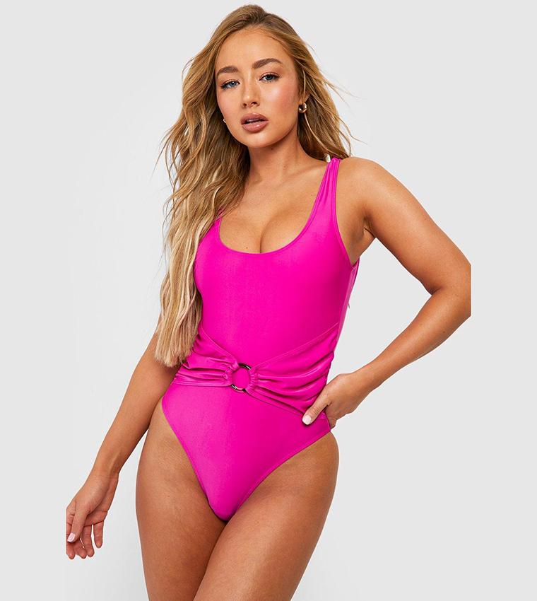 Buy Boohoo Tummy Control O Ring Scoop Swimsuit In Pink