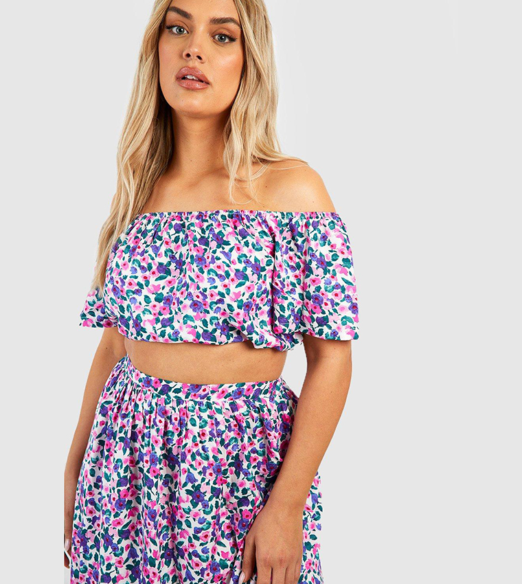 Buy Boohoo Floral Bardot And Skirt Co Ord Set In White 6thStreet Kuwait