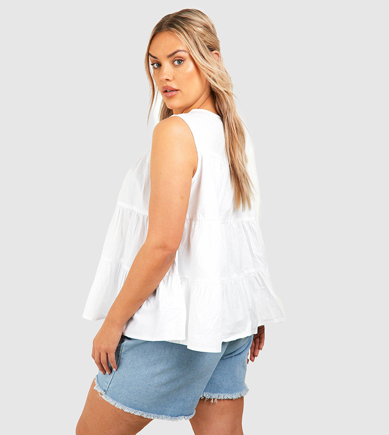 Tiered Poplin Smock Top