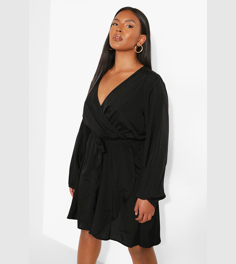 Boohoo black wrap sales dress