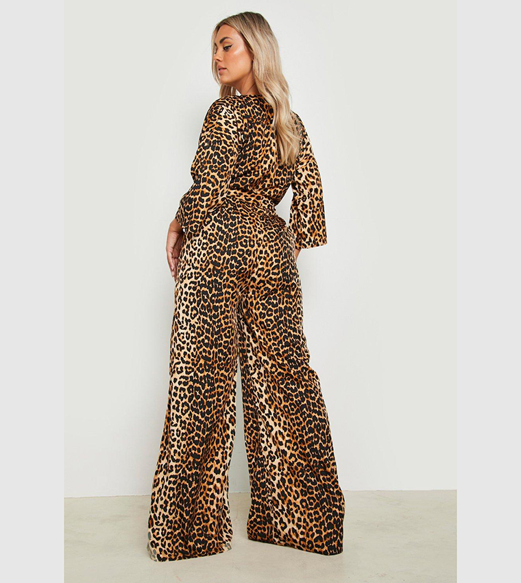 Leopard Wrap Tie Belt Jumpsuit