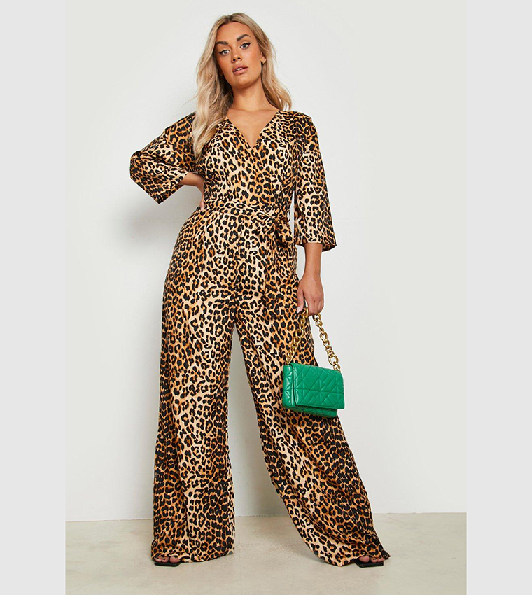 Leopard Wrap Tie Belt Jumpsuit