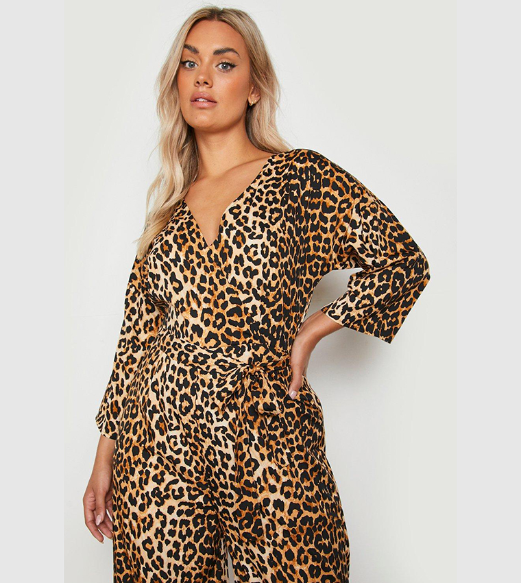 Leopard Wrap Tie Belt Jumpsuit