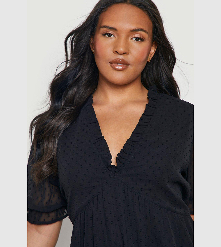 Ruffle Dobby Peplum Top