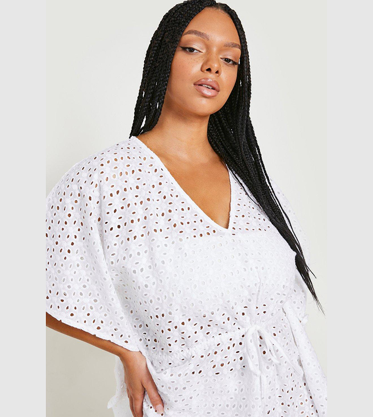 Broderie Anglaise Drawstring Kaftan