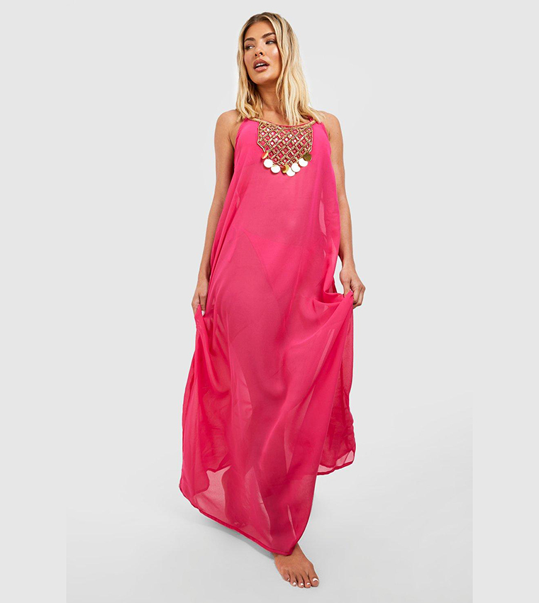 Beaded Hanky Hem Beach Maxi Dress