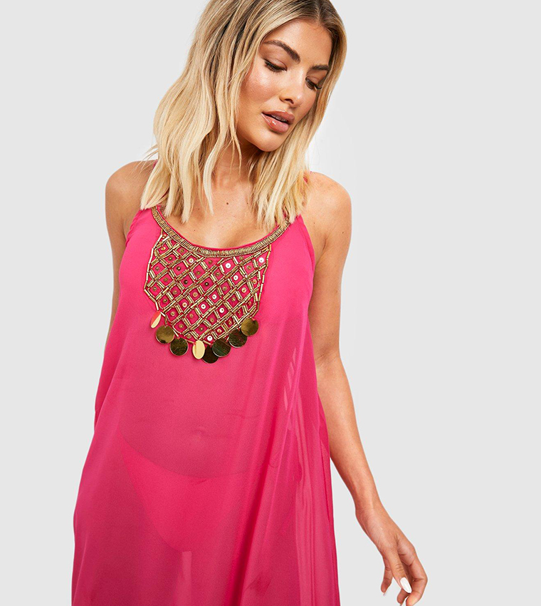 Beaded Hanky Hem Beach Maxi Dress