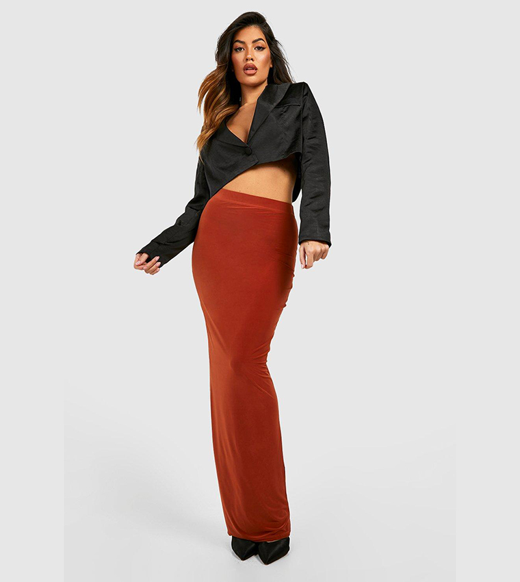 Buy Boohoo Slinky Basics Floor Length Maxi Skirt In Orange | 6thStreet ...