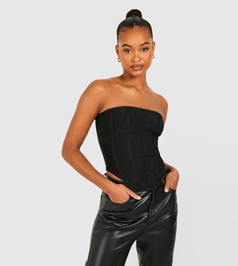 Black Premium Lace Bandeau Corset Bodysuit