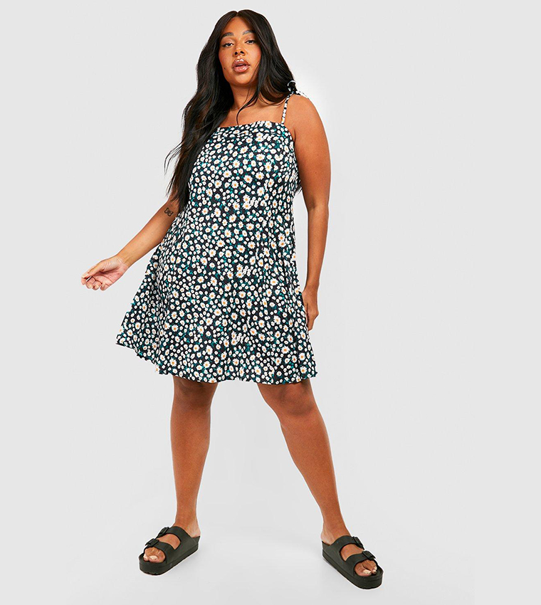 Buy Boohoo Strappy Sunflower Print Swing Dress In Black 6thStreet UAE