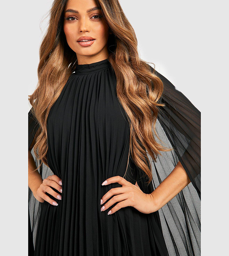 Buy Boohoo Pleated Cape Swing Dress In Black | 6thstreet Kuwait