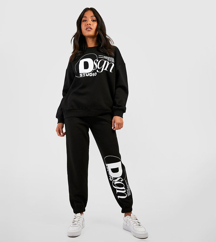 Buy Boohoo Design Studio Slogan Oversized Tracksuit In Black