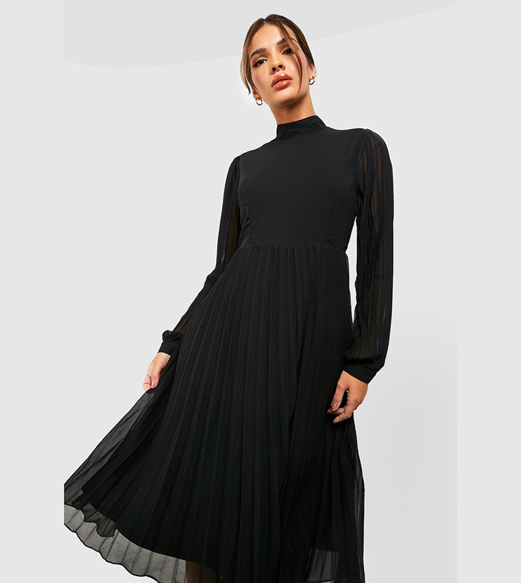 Pleated high neck store midi dress