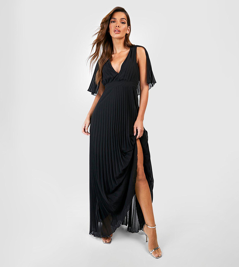open lace back dress Draped Pleated Cape Dress Burgundy Red / M main image 0