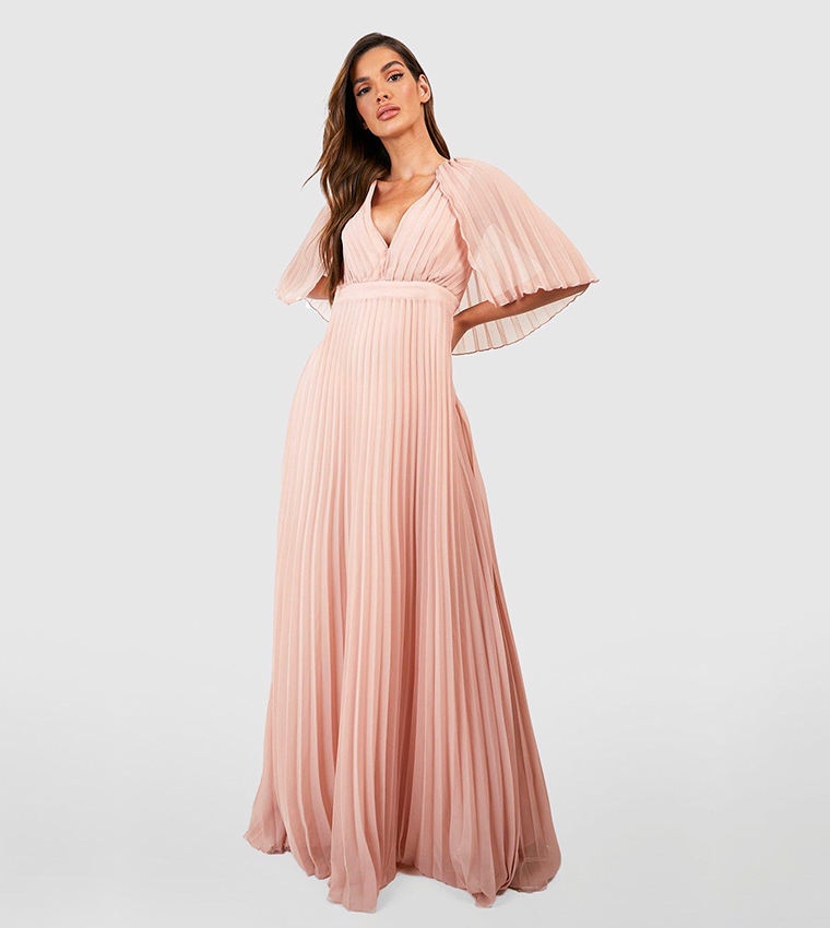 pleated cape detail bridesmaid maxi dress Buy Boohoo In Pink category_Pageant