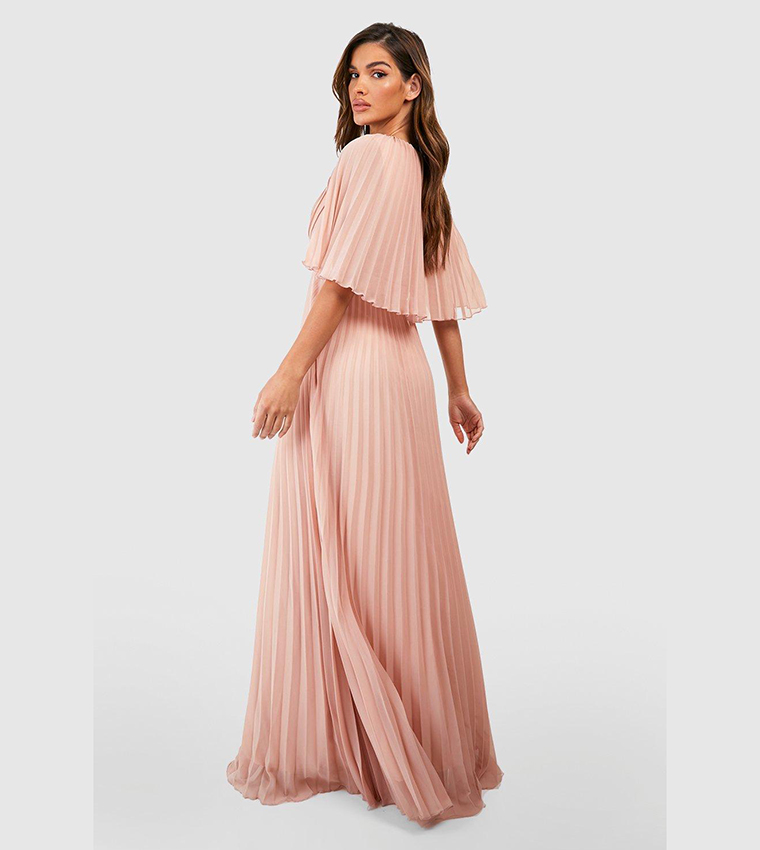 Elegant Mesh Cape-style Pleated Draped Maxi Dress