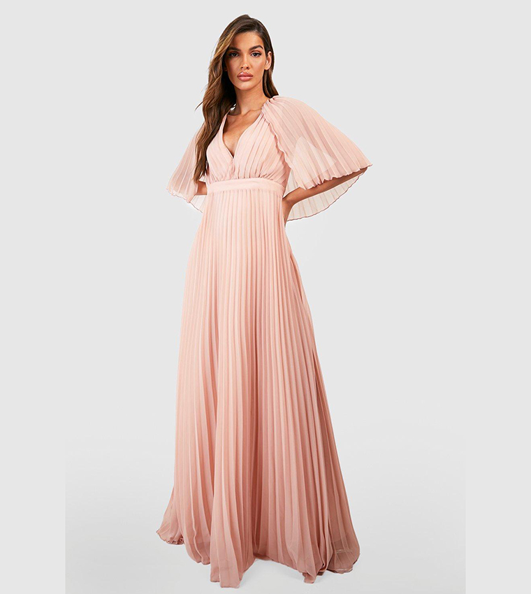 Buy Boohoo Pleated Cape Detail Bridesmaid Maxi Dress In Pink ...