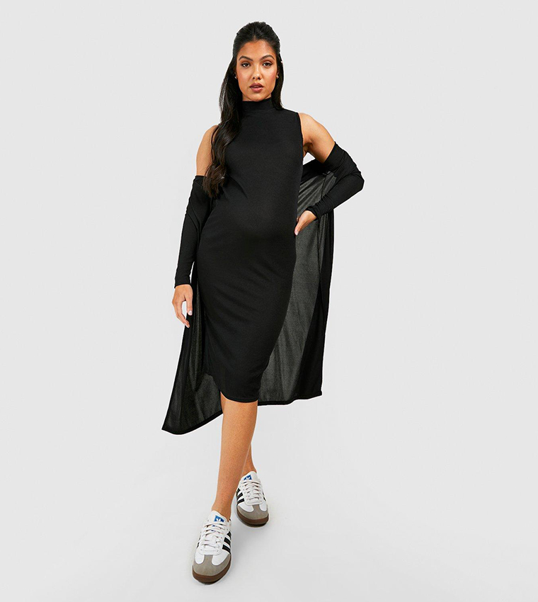 Buy Boohoo Ribbed Funnel Neck Midi Dress And Duster Set In Black | 6thStreet Qatar Buy Boohoo Ribbed Funnel Neck Midi Dress And Duster Set In Black | 6thStreet Qatar