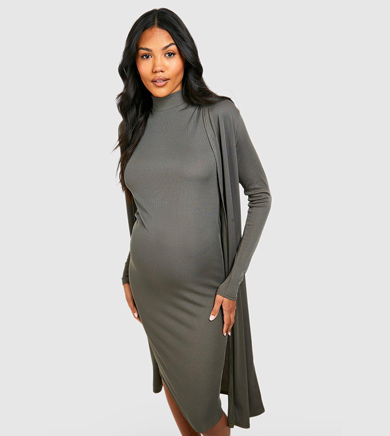 ribbed midi dress and duster set Ribbed Halter Dress and Duster Set Jumpers and Rompers