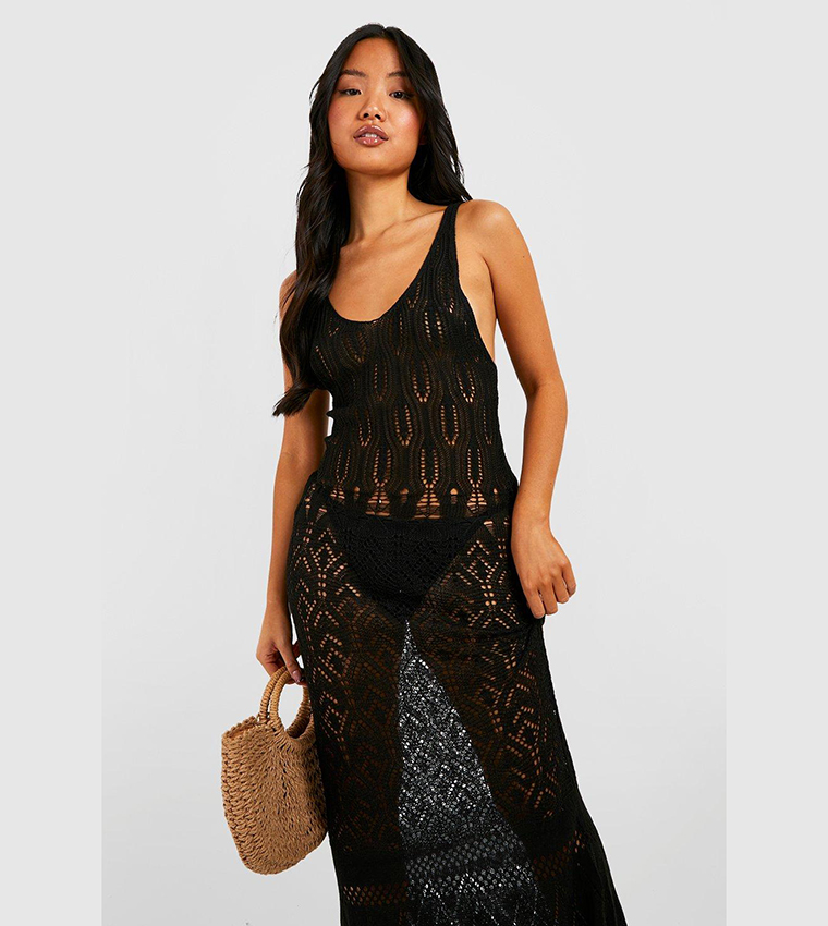 Buy Boohoo V Neck Crochet Knit Beach Dress In Black | 6thStreet Kuwait Buy Boohoo V Neck Crochet Knit Beach Dress In Black | 6thStreet Kuwait