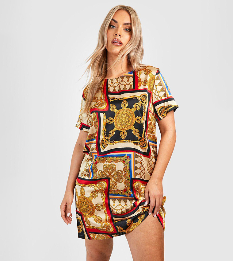 Buy Boohoo Chain Printed Shift Dress In Beige 6thStreet Bahrain