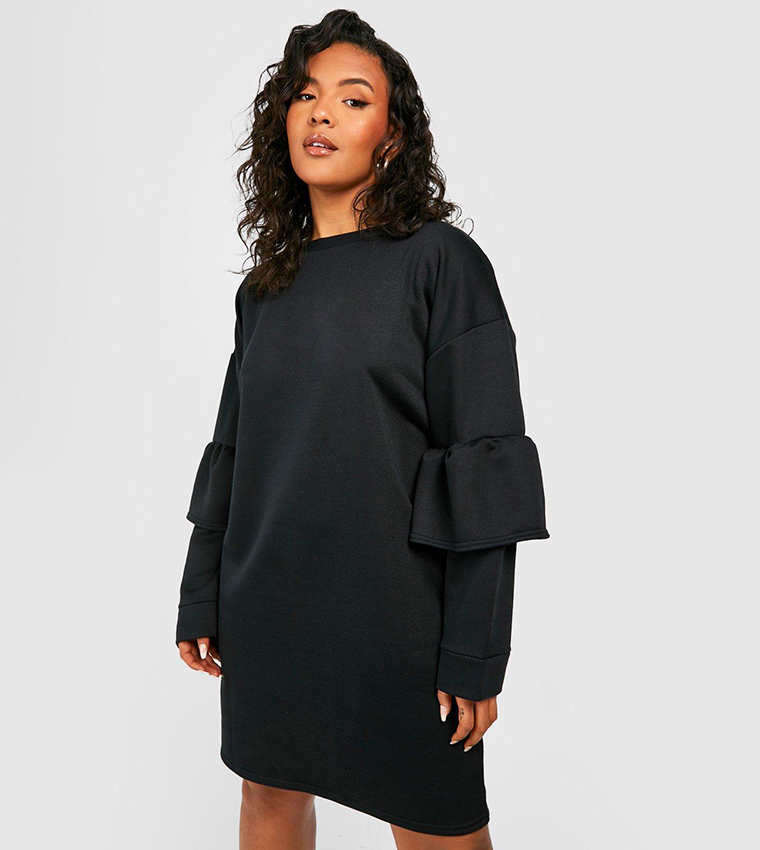 Boohoo Frill Sweater Dress Ruffle Hem Boohoo Black Frill Dress