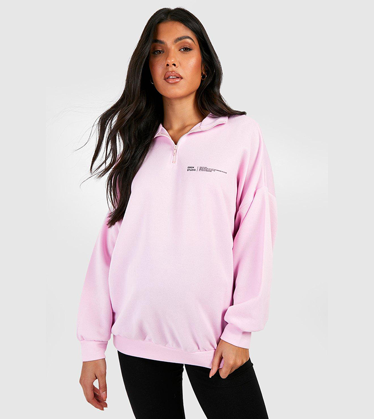 Buy Boohoo Design Studio Half Zip Sweatshirt In Pink 6thStreet UAE