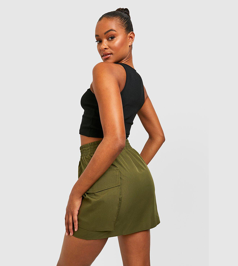 Buy Boohoo Tall Cargo Pocket Toggle Drawstring Parachute Skirt In Khaki 6thStreet Qatar