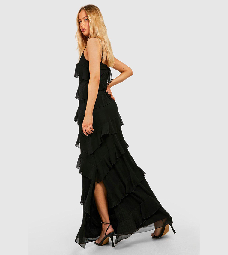 Chiffon Ruffle Detail Maxi Dress