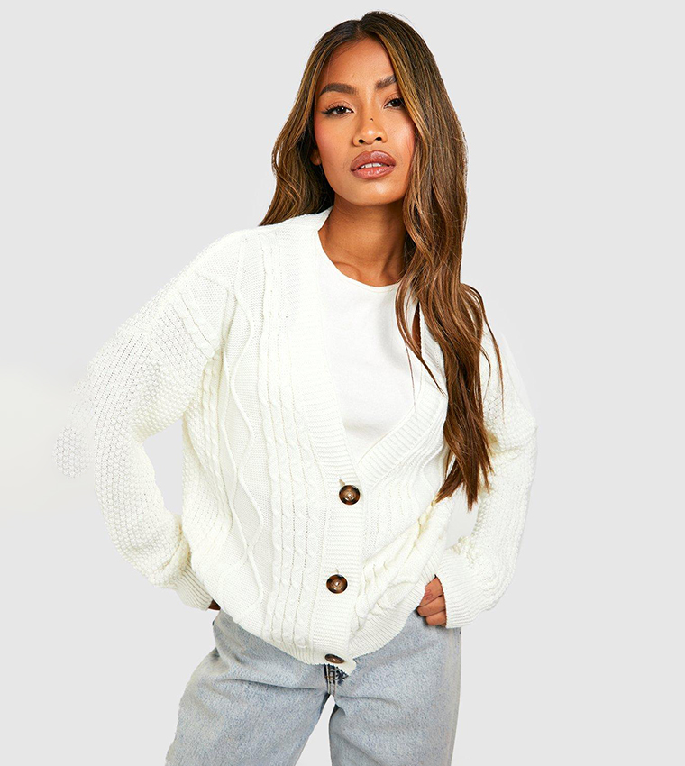 Cable knit cropped cardigan best sale