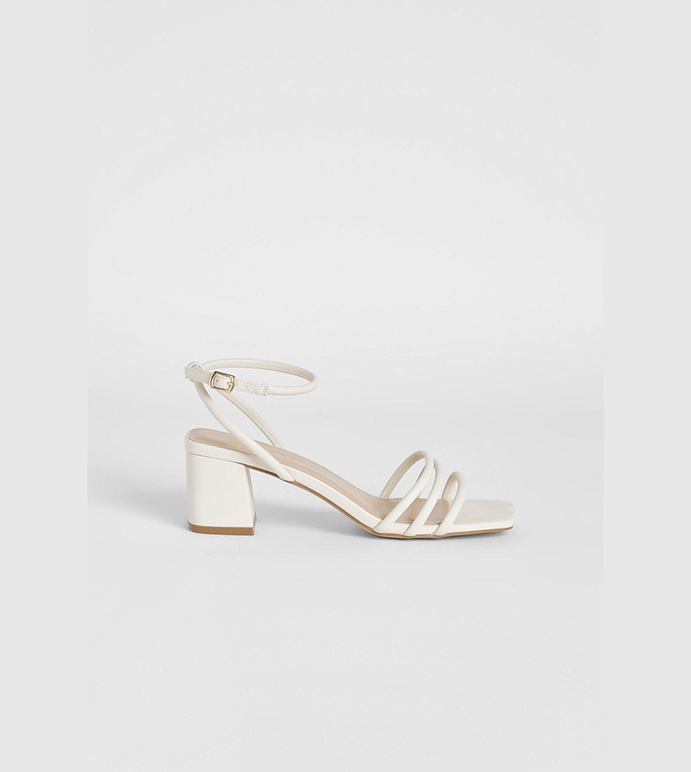 Square Toe Triple Strap Low Block Heel Sandals