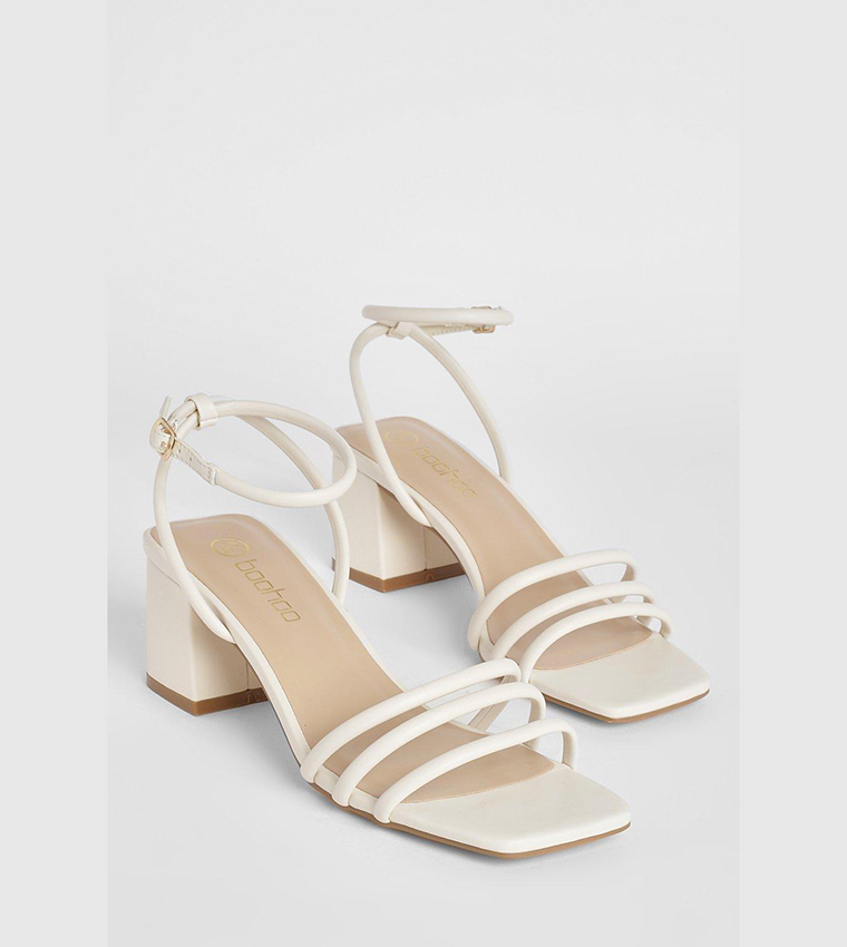 Square Toe Triple Strap Low Block Heel Sandals