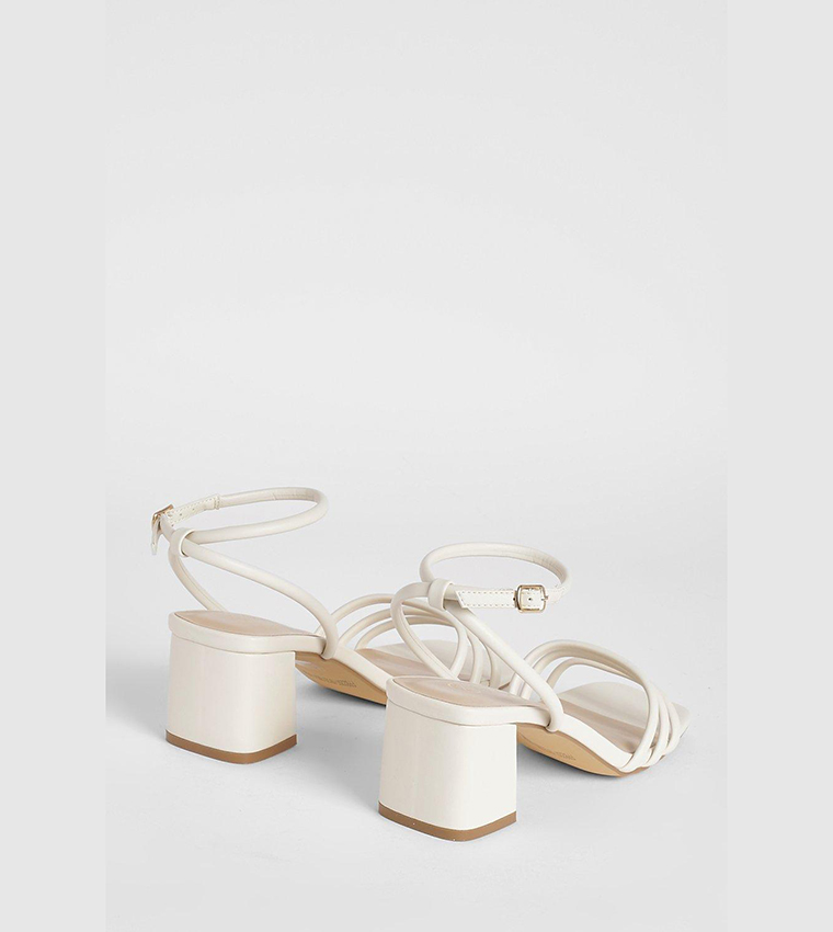 Square Toe Triple Strap Low Block Heel Sandals