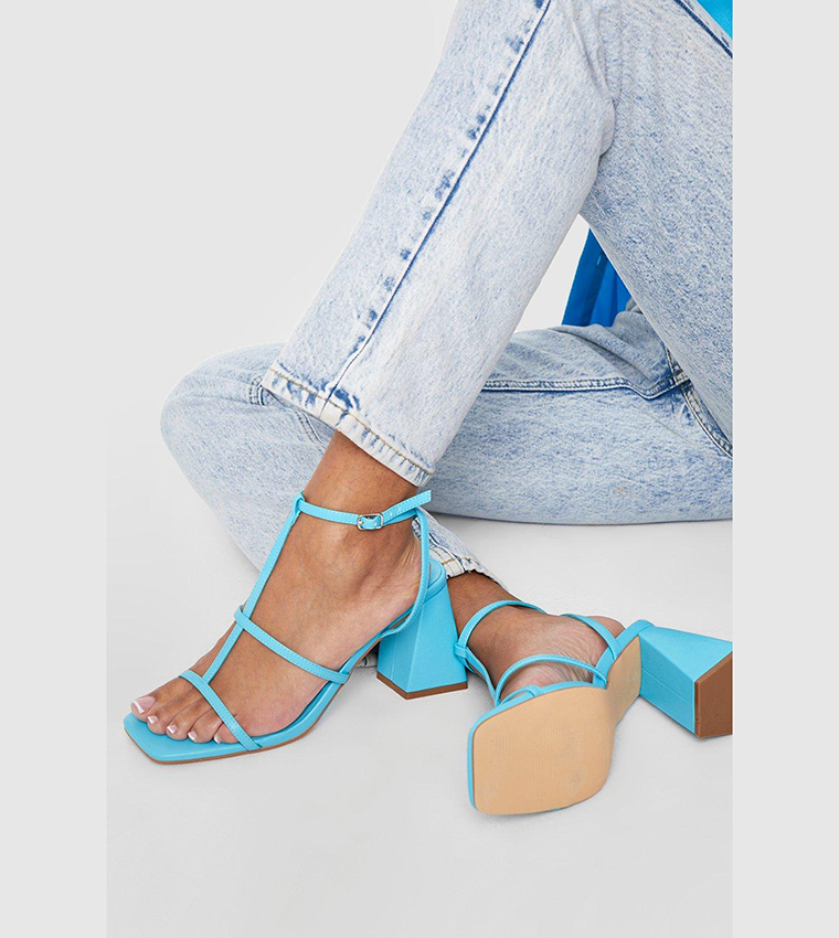 Buy Boohoo Square Toe T Bar Block Heel Sandals In Blue 6thStreet