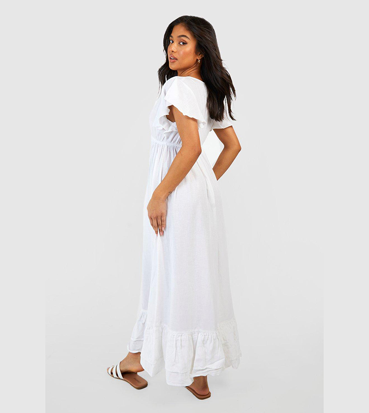 Buy Boohoo Angel Sleeves Linen Maxi Dress In White | 6thStreet Bahrain