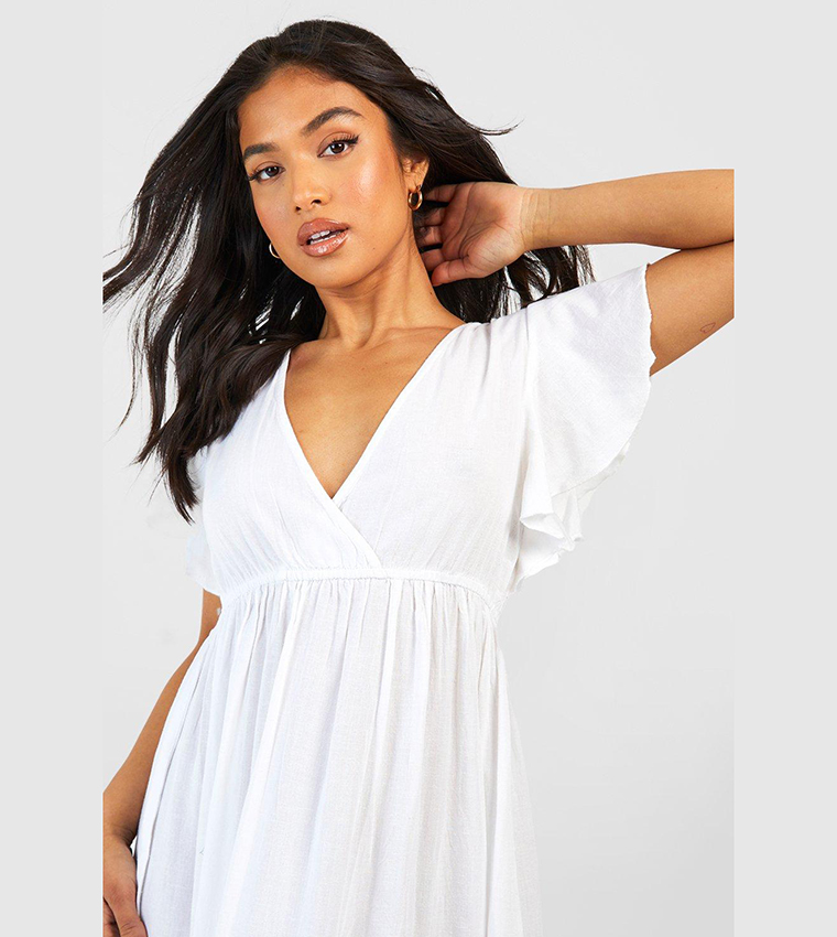 Buy Boohoo Angel Sleeves Linen Maxi Dress In White | 6thStreet Bahrain