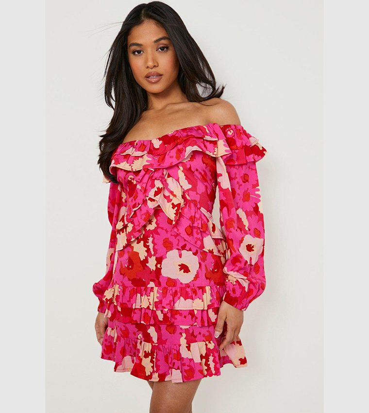 Floral Off Shoulder Ruffle Mini Dress