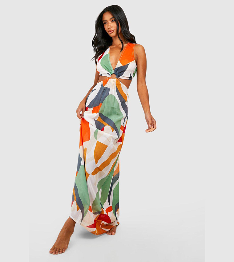 فستان بحر بفتحة وطبعة