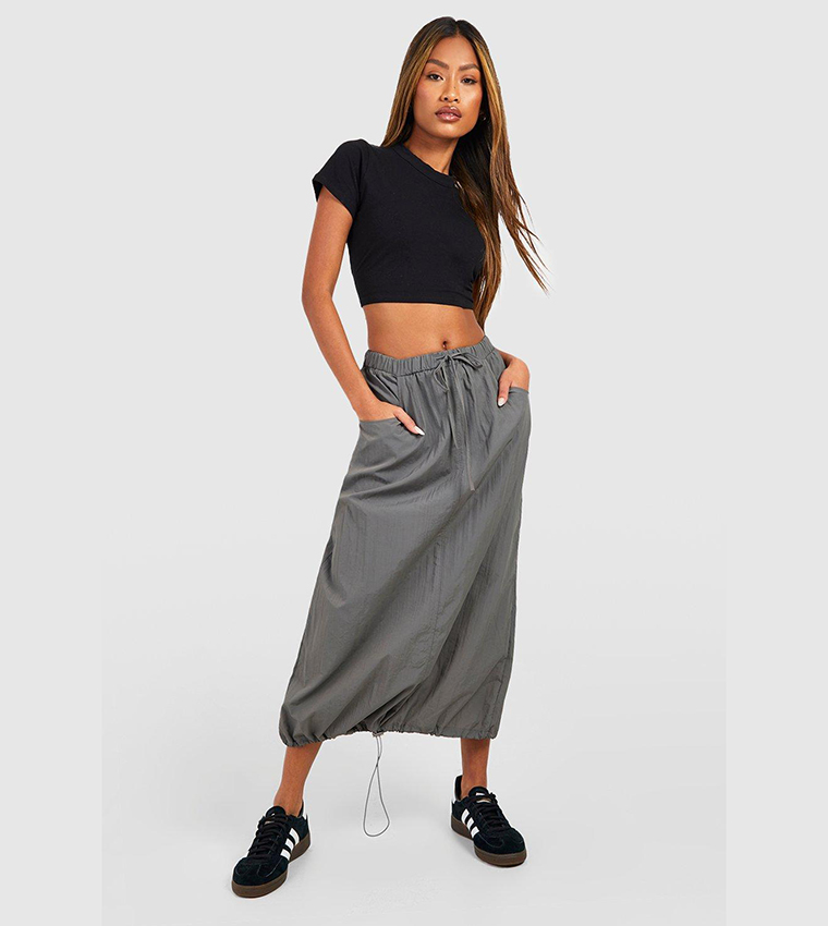 Grey drawstring long skirt best sale