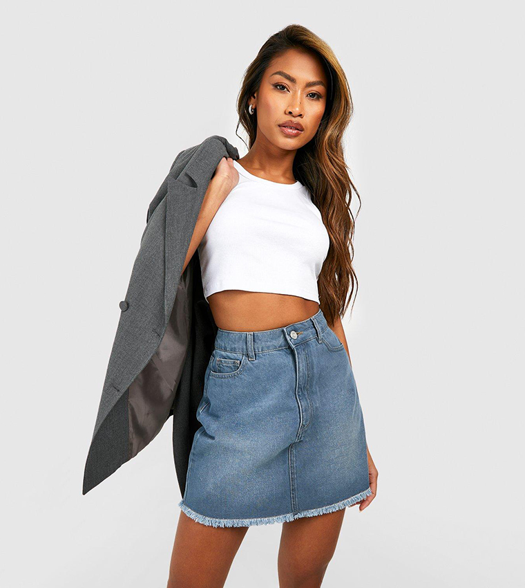 Buy Boohoo Vintage Wash Raw Hem Mini Skirt In Blue 6thStreet Bahrain