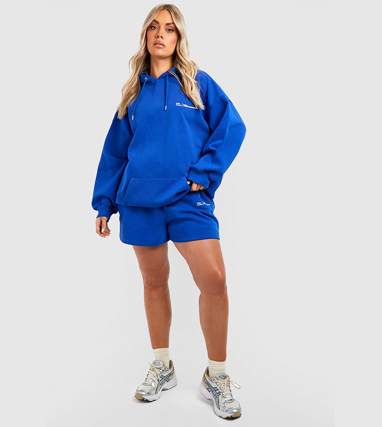 Buy Boohoo Design Studio Text Print Oversized Hoodie Short Tracksuit Set In Blue 6thStreet UAE