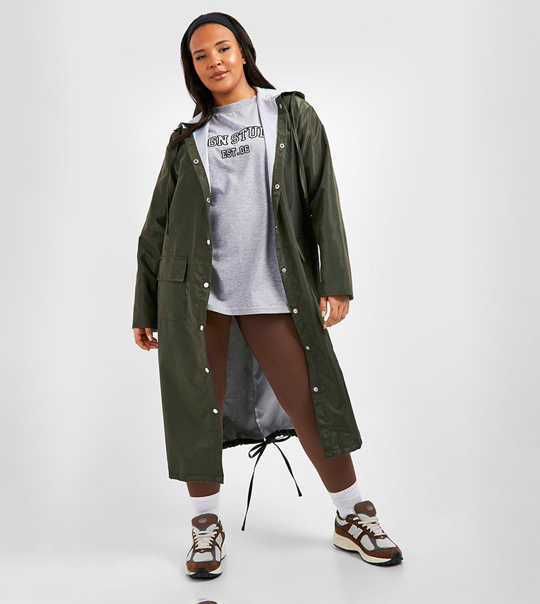 Buy Boohoo Double Layer Shell Longline Rain Parka In Khaki 6thStreet Saudi Arabia