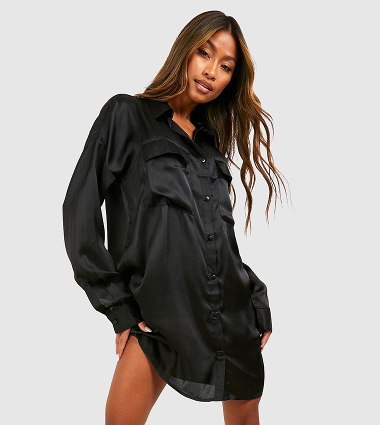 Buy Boohoo Utility Oversized Shirt Dress In Black 6thStreet Kuwait