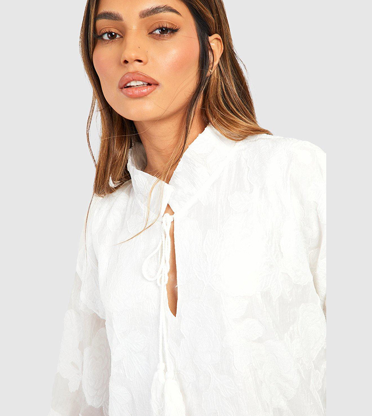 Textured Woven Ruffle Smock Dress