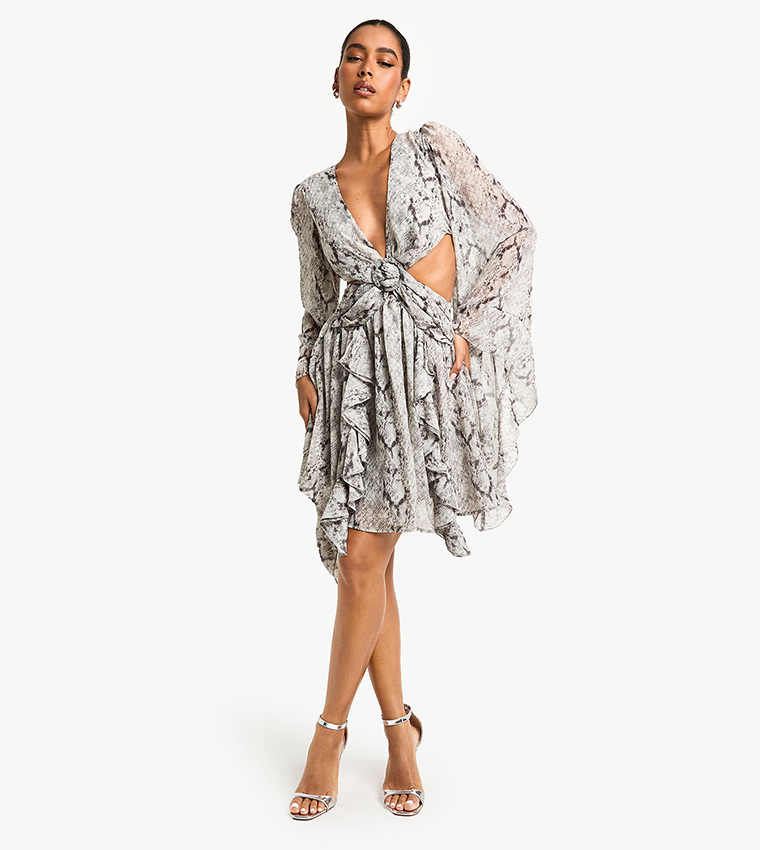Cut Out Printed Skater Dress