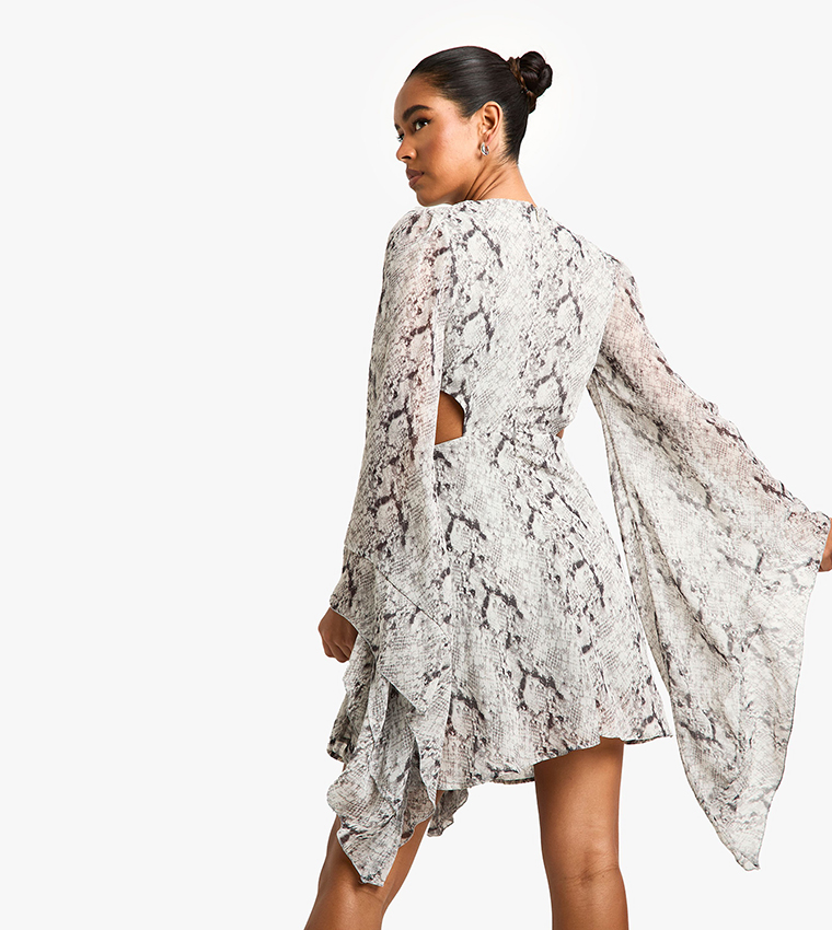 Cut Out Printed Skater Dress