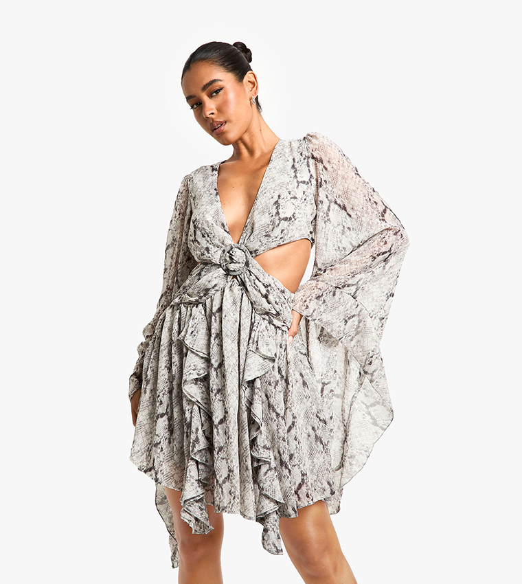 Cut Out Printed Skater Dress
