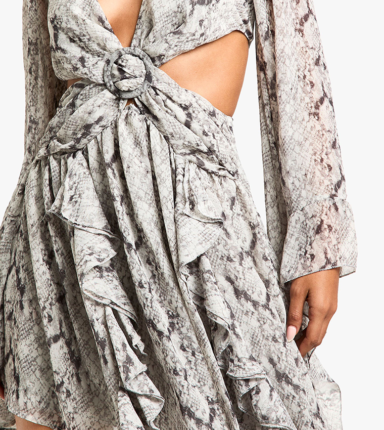 Cut Out Printed Skater Dress