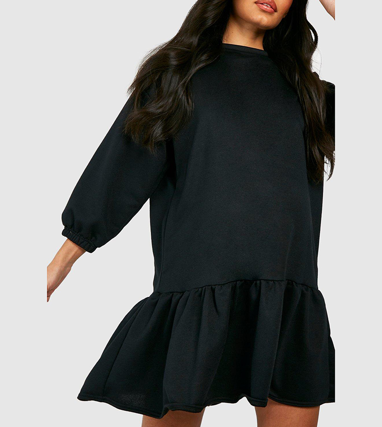 Buy Boohoo Oversized Peplum Sweater Dress In Black | 6thstreet Qatar Buy Boohoo Oversized Peplum Sweater Dress In Black | 6thstreet Qatar