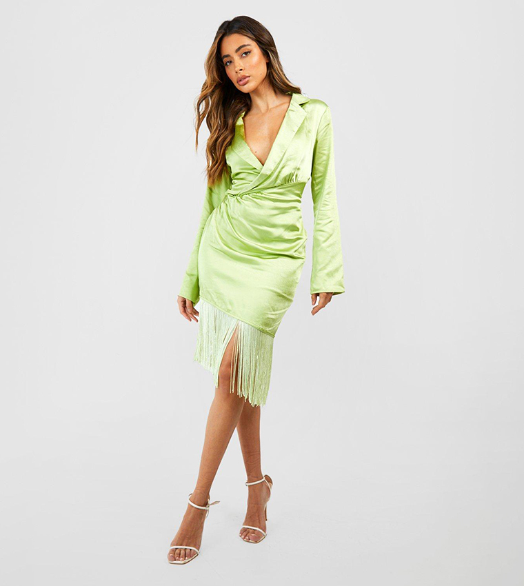 Buy Boohoo Satin Tassel Wrap Mini Dress In Green 6thStreet UAE